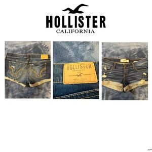Hollister Dark Indigo Distressed Rolled Cuff Jean Shorts